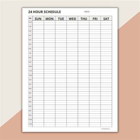 Printable 24 Hour Weekly Schedule Template - Fillable Form 2024