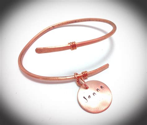 Copper Adjustable Bangle Bracelet With Optional Personalized Stamped ...