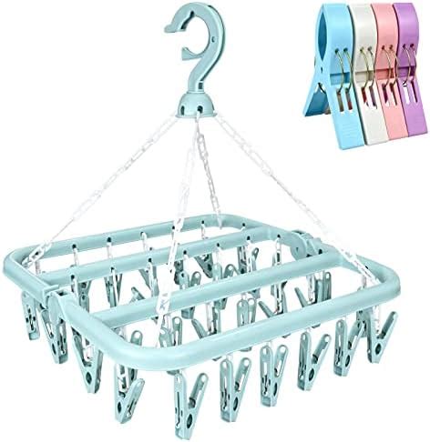 Folding Sock Dryer With 32 Pegs Clothes Drying Hanger With Clips For