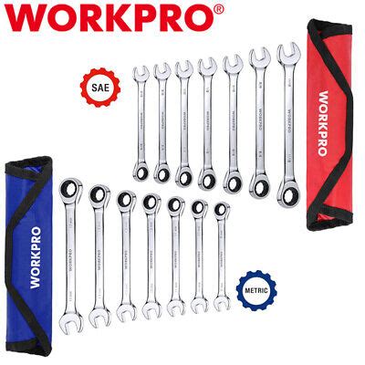 Workpro Ratcheting Combination Wrench Set Metric Sae Teeth With Roll