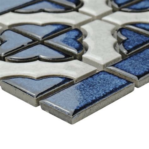 Elitetile Castle X Porcelain Mosaic Tile In White Cobalt