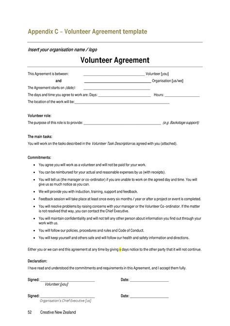 Volunteer Service Agreement Template