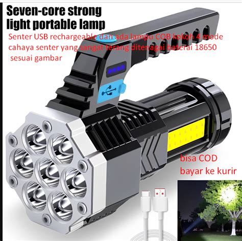 Senter USB Rechargeable Dan Ada Lampu COB Kokoh 4 Mode Cahaya Senter