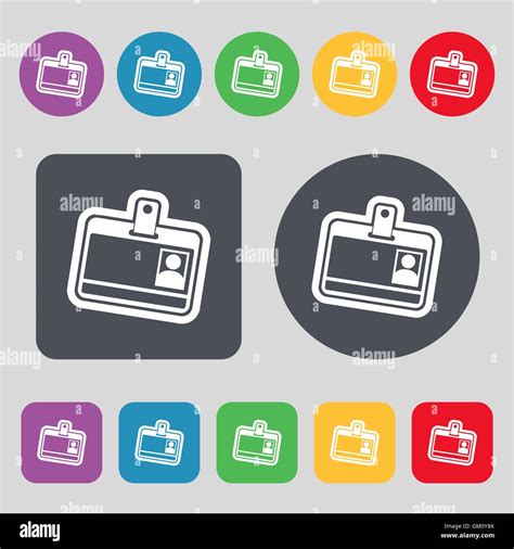 Id Card Icon Sign A Set Of 12 Colored Buttons Flat Design Vector