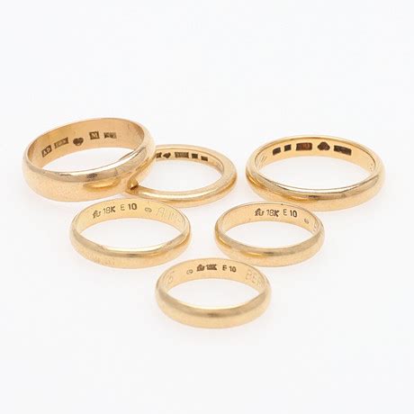 Sl Ta Ringar Sex Stycken K Guld Smycken Delstenar Ringar Auctionet