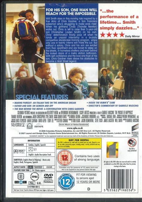 The Pursuit Of Happyness Dvd Will Smith Thandiwe Newton Jaden