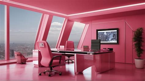 Premium Photo | A pink office with a pink office chair and a monitor on ...