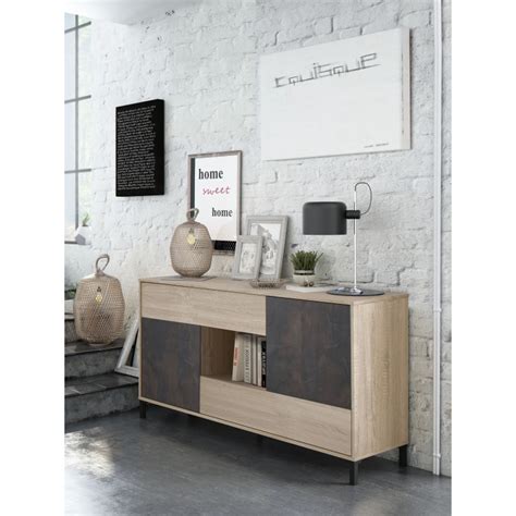 Commode Buffet 2 Portes 2 Tiroirs Au Style Industrielle