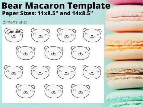 Sets Macaron Templates Bear Head Teddy Bear Circles Hearts