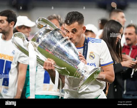 Real Madrids Dani Ceballos With The Trophy After The Uefa Champions