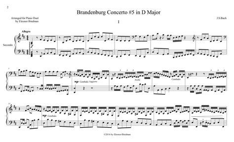 Bach Brandenburg Concerto No 5 Bwv 1050 For Piano Duet