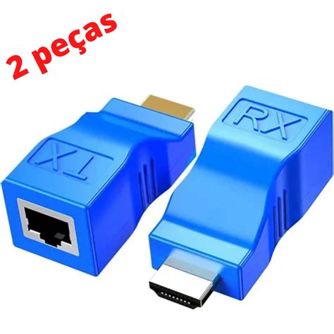 Extensor Adaptador Hdmi D Metros Via Cabo De Rede Rj Cat E E Cat