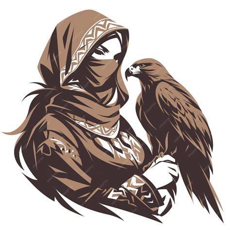 Premium Vector | Qatari Woman in Falconry Gear Training Birds