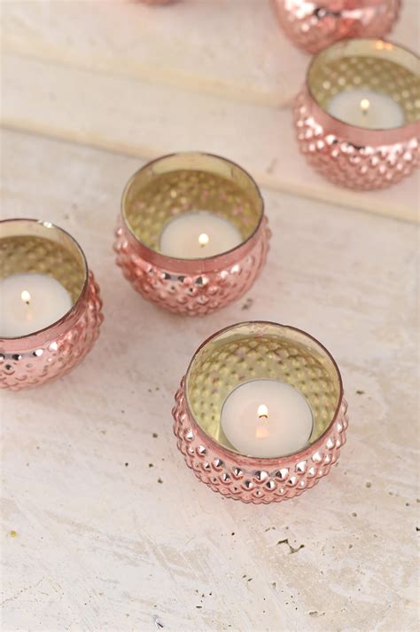 12 Rose Blush Mercury Glass Votive Holder Rose Gold 2in