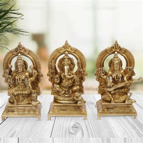 Buy Kartique Brass Laxmi Ganesh Saraswati Bhagwan Idol Ganpati Murti