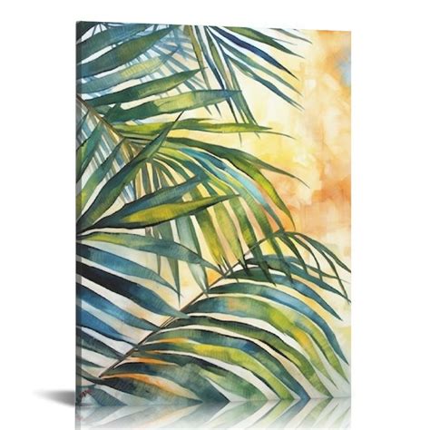 Canflashion Leaf Canvas Picture Wall Art Teal Palm Botanical Leaves