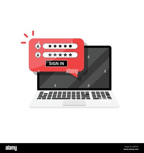 Laptop With Password Notification Icon In Flat Style Authentication Vector Illustration On