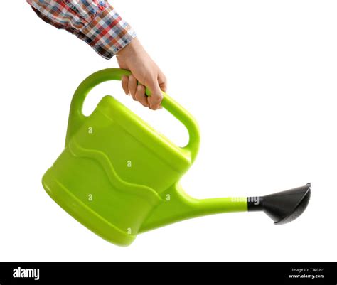 Hand Holding Watering Can Isolated On White Stock Photo Alamy