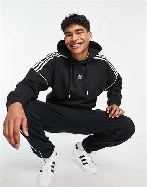 Adidas Originals Rekive 3 Stripe Logo Hoodie In Black Asos