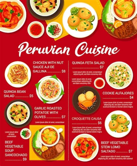 Peruanische K Che Restaurant Speisekarte Vorlage Premium Vektor