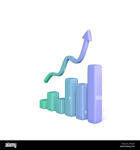 3d Statistic Graph Bar With Rising Arrow In Realistic Cartoon Style