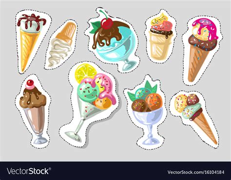 Big Set Of Cute Cartoon Ice Creams Stickers Vector Image