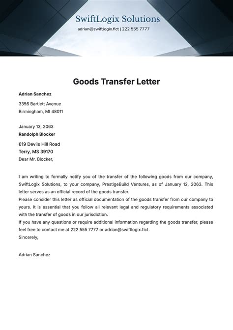 Free Goods Transfer Letter Template Edit Online And Download