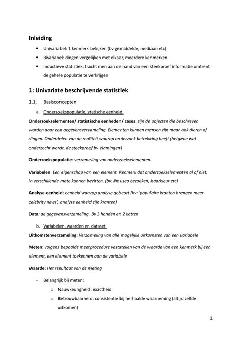 Sv Statistiek Sv Adhv Lesnota S En Pp Inleiding Univariabel 1