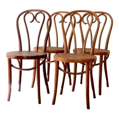 Vintage Thonet Sweetheart Bentwood Cane Bistro Cafe Chairs Set Of 4