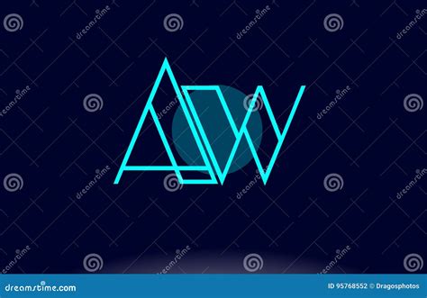 Aw A W Blue Line Circle Alphabet Letter Logo Icon Template Vector