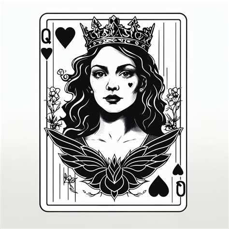 Monochromatic Queen Of Hearts Playing Card Tattoo Art Playground