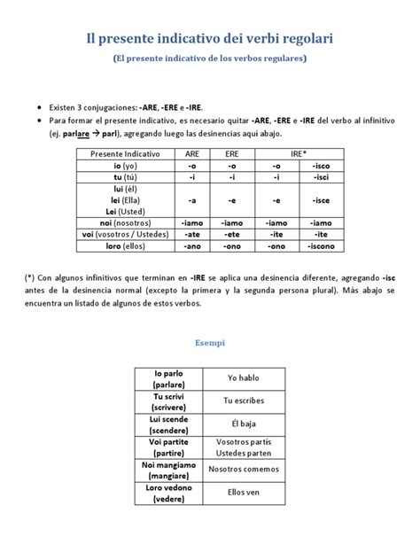 8 Il Presente Indicativo Dei Verbi Regolari Pdf Onomástica Filología Prueba Gratuita De