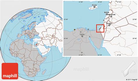 Gray Location Map of Gaza Strip, highlighted continent