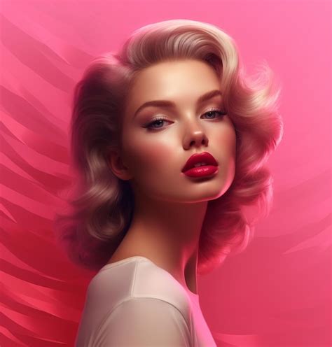 Premium AI Image A Model With Blonde Hair And Red Lipstick Is Shown