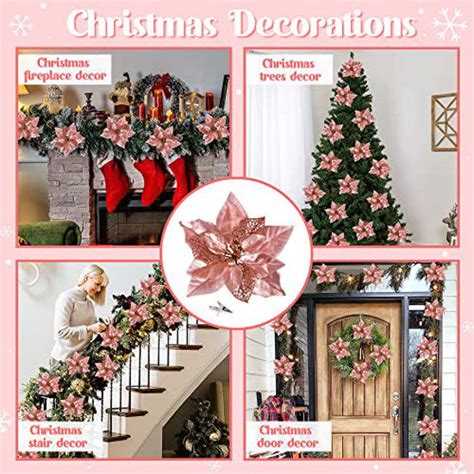 Getuscart Pieces Christmas Glitter Artificial Poinsettia Flowers