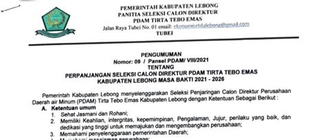 Perpanjang Masa Pendaftaran Calon Direktur PDAM TTE Ini Syaratnya