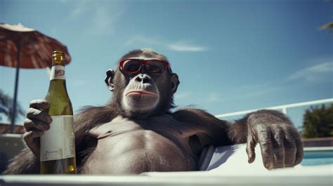 Premium Ai Image Monkey In Stylish Clothes Sits On A Sun Lounger On