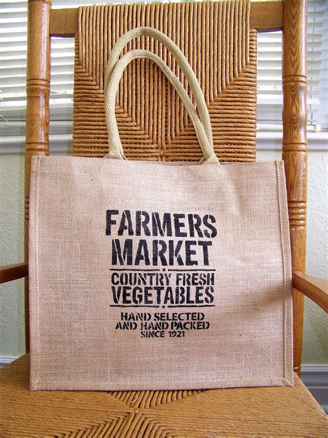 Farmers Market Tote Bag Burlap Tote Bag Reusable Grocery Etsy