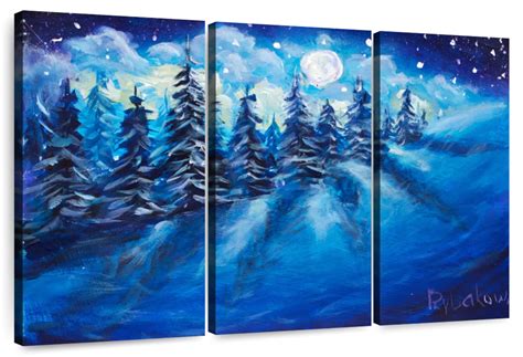 Full Moon Rising Above Winter Wall Art Painting By Lera Art