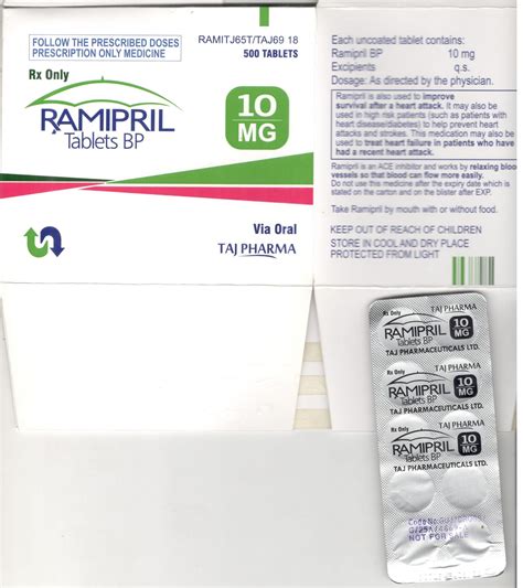 Ramipril 10mg Tablets Taj Pharma Taj Generics Pharmaceuticals Taj