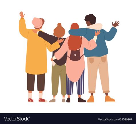 Group young people hugging and waving hands Vector Image