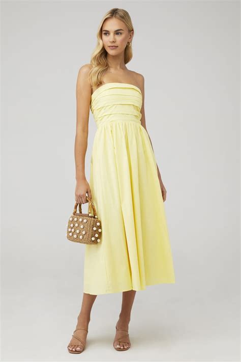 Wayf Strapless Midi Dress In Yellow Fashionpass