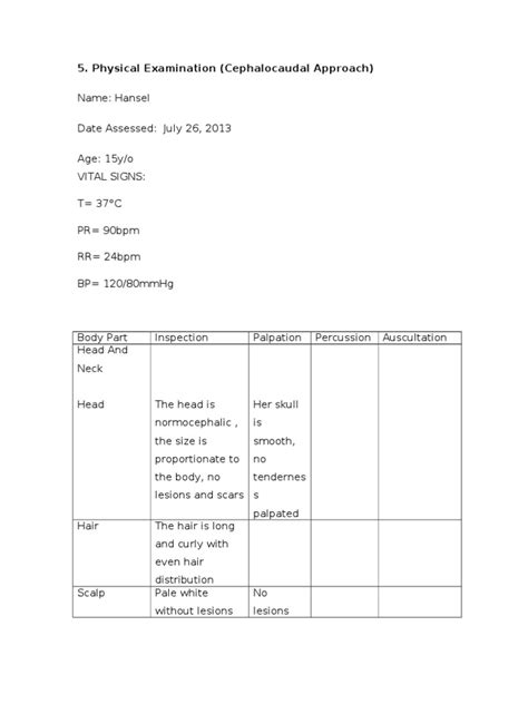 Physical Examination Cephalocaudal Approach Download Free Pdf