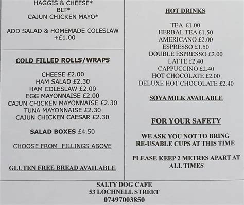 Menu at Salty Dog Cafe, Lochgilphead