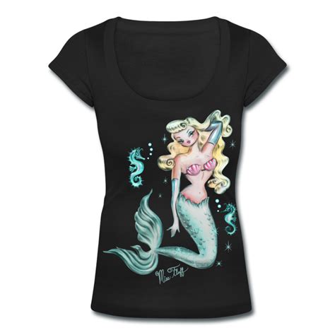 Blonde Pin Up Mermaid Tee Shirt Art By Claudette Barjoud Miss Fluff For The Vintage Inspired