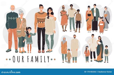 Families from Different Countries, Cartoon Characters Vector ...