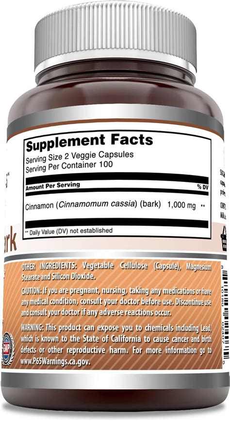 Amazing Formulas Corteza De Canela De 1000 Mg Por Porción Suplemento Dietético 200 Cápsulas