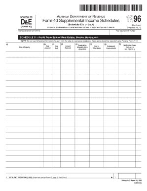 Fillable Online Ador State Al 96 Sch D E Form 40 Alabama Department