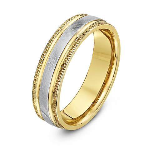 5mm Two Colour 9ct Yellow & White Gold Wedding Ring Band - Two Colour ...