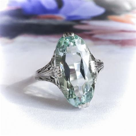 Art Deco Aquamarine Ring Vintage 1930s 370ct Oval Solitaire Antique